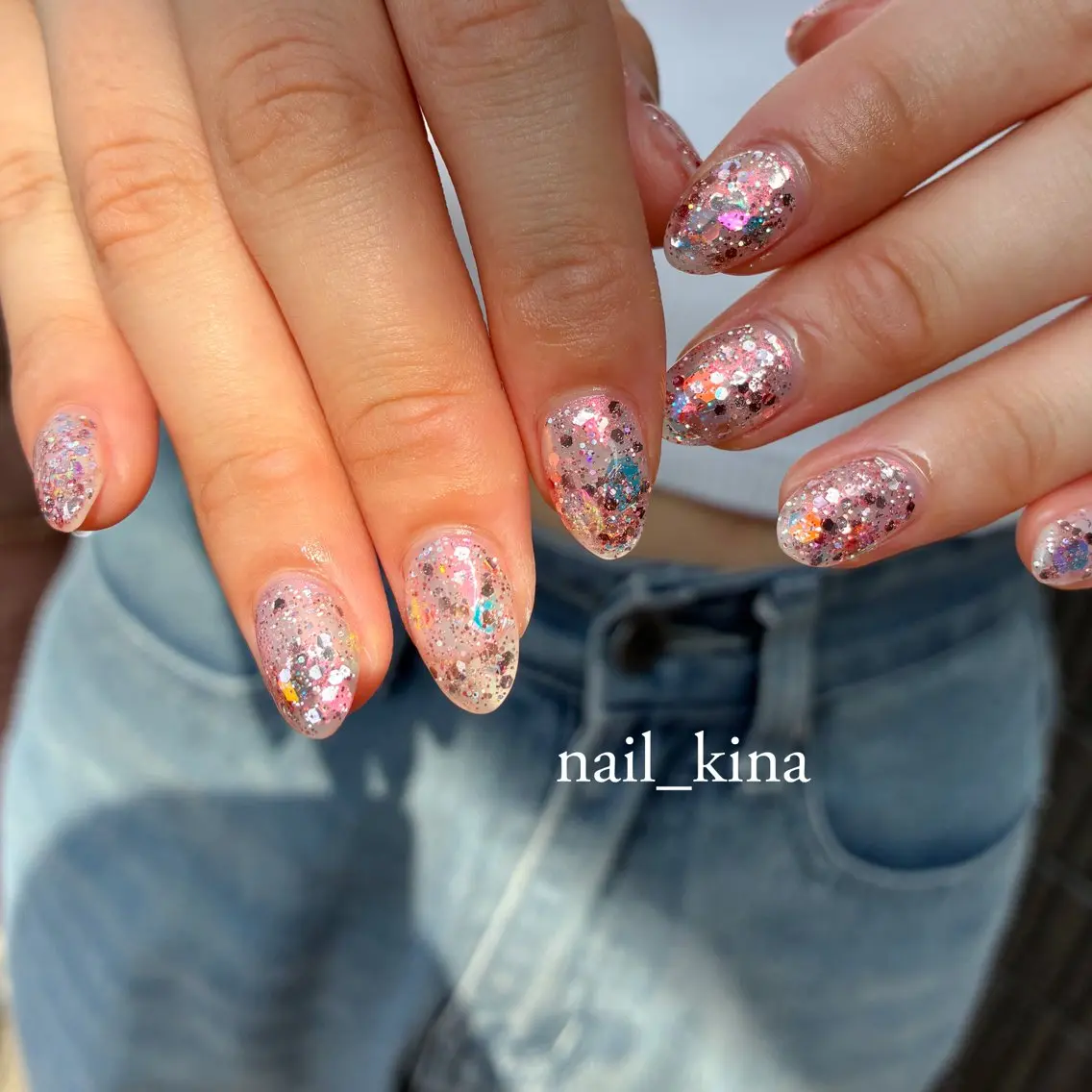 ネイル オーロラネイル キラキラネイル ラメ(グリッター) ワンカラーネイル ピンク nail_ kinaのネイルデザイン