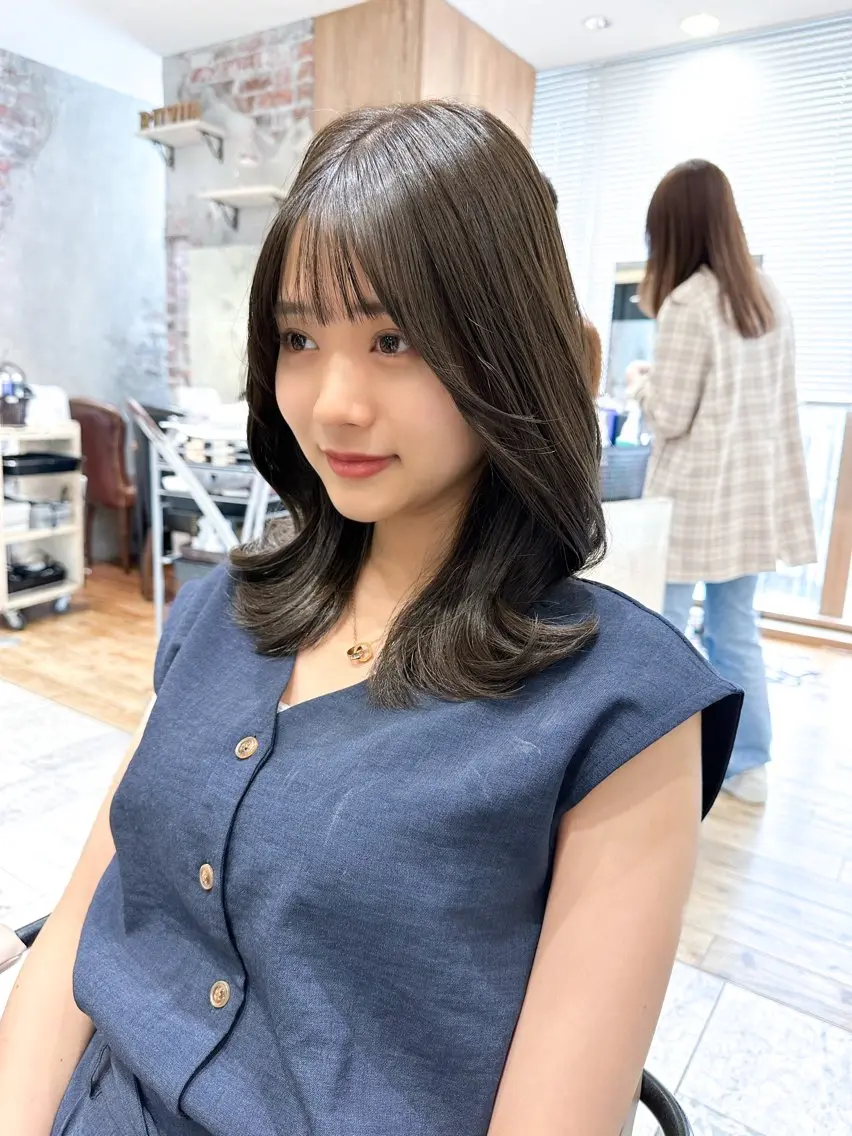 セミロング カラー ベージュカラー ブラウンカラー ブラウンベージュ くびれヘア 顔周りカット 顔周り/くびれヘア 韓国ヘア💕風間るなのヘアスタイル