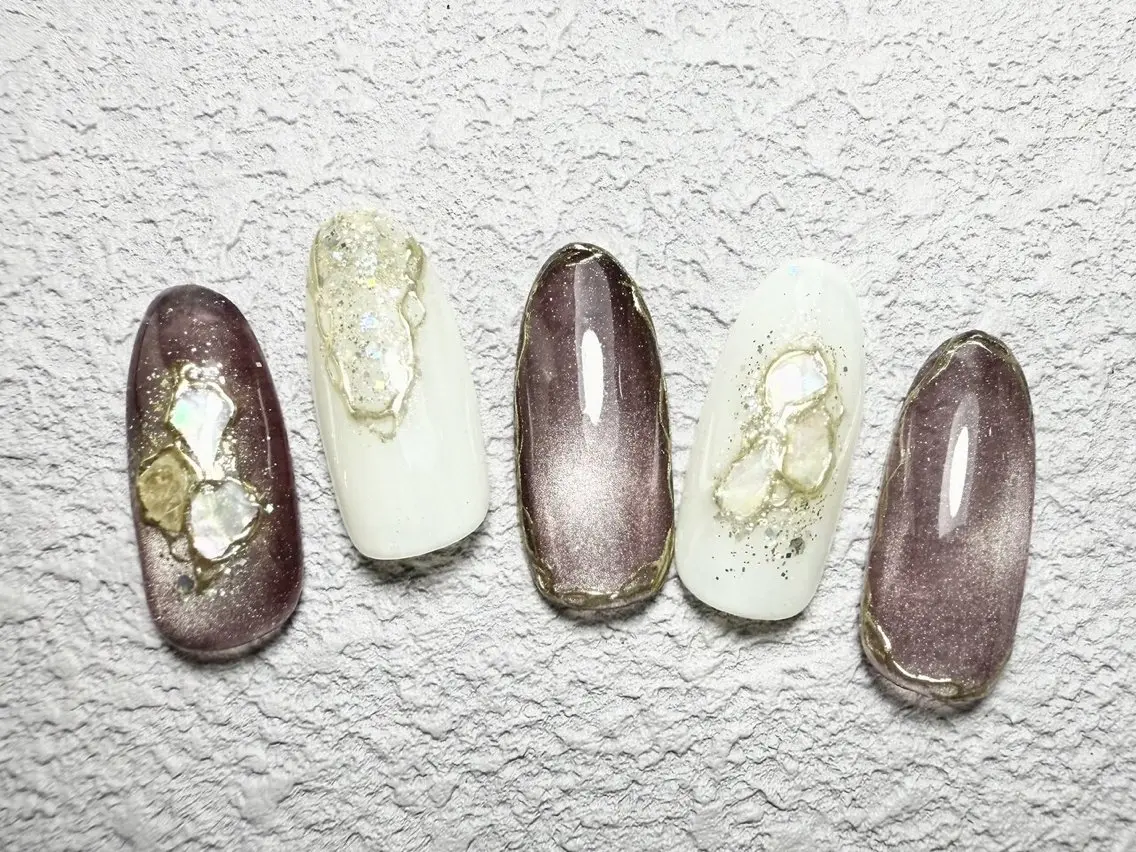 アート多め*上品、ニュアンス定額ネイル /パラジェル、フィルイン/オフィス シンプルネイルの写真