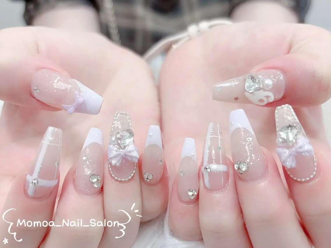 ネイル 成人式 ロングネイル マグネットネイル 大理石ネイル(マーブル) 持ち込み ハンドネイル MoMoA Nail ネイル長さ出し専門店のネイルデザイン