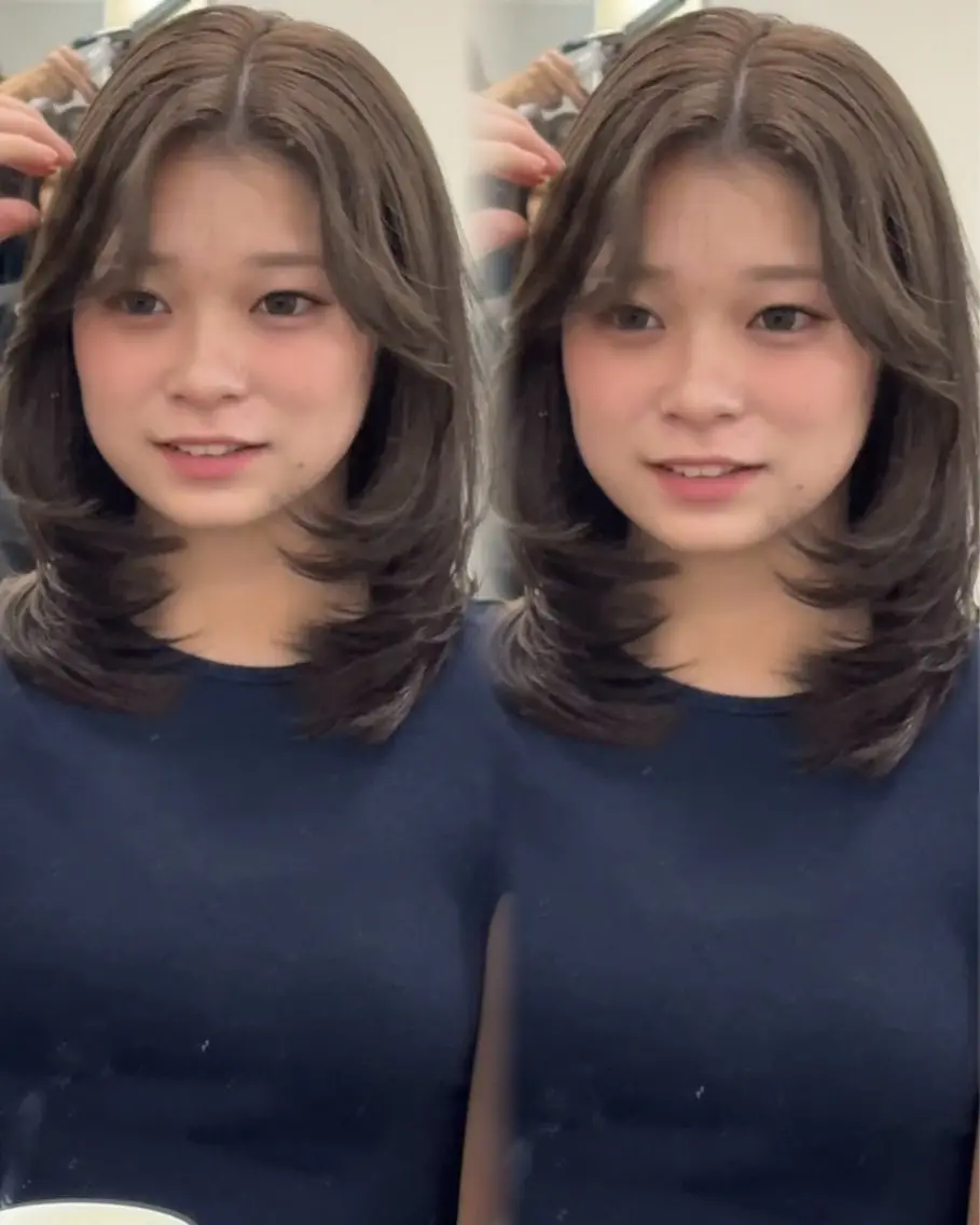 ロング 韓国風ヘア レイヤーカット カット ヘアカラー 顔まわりレイヤー/諒 オリーブカラー/天神のヘアスタイル