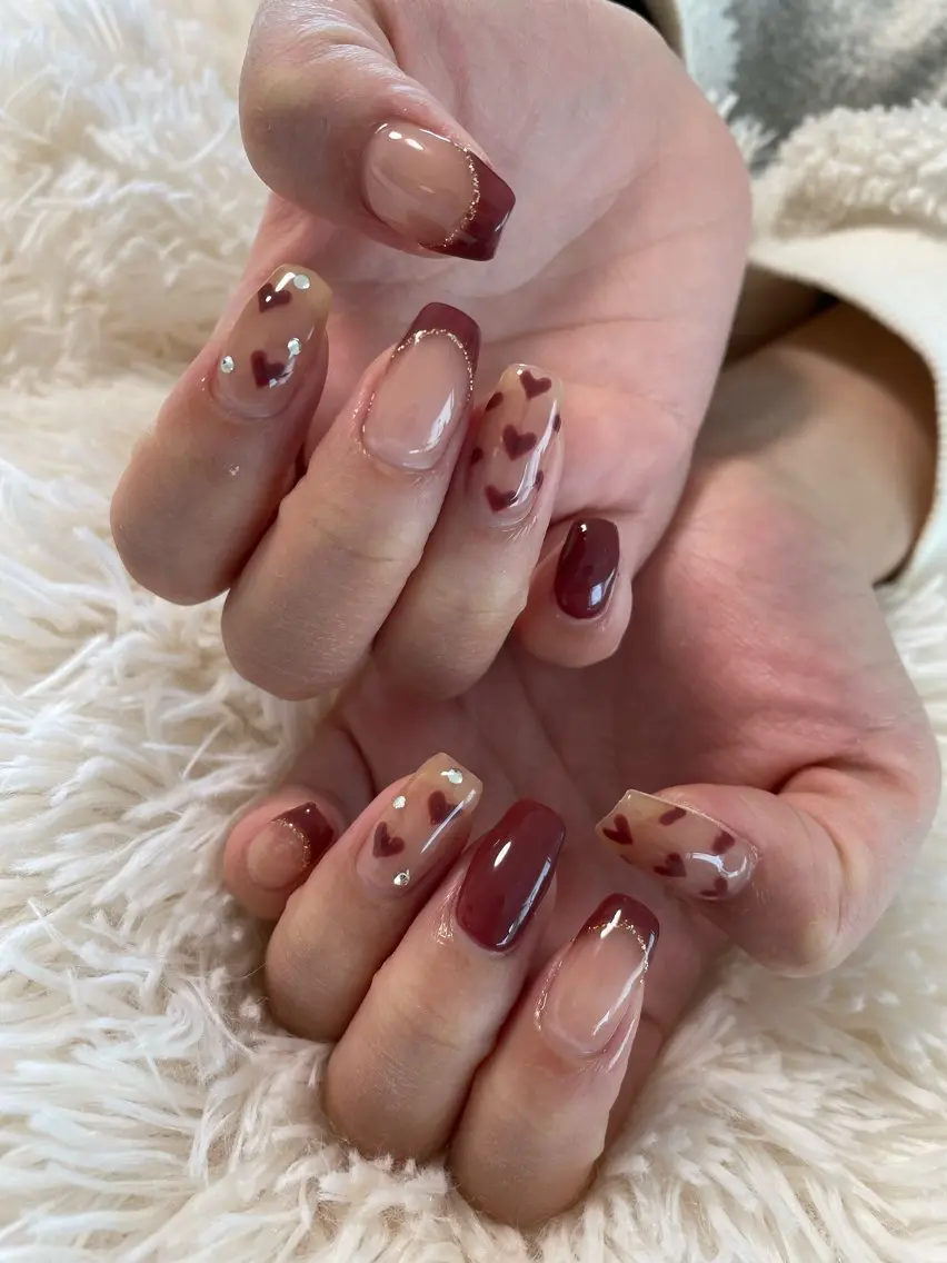 ネイル ボルドー ハート 27salon yuinaのネイルデザイン