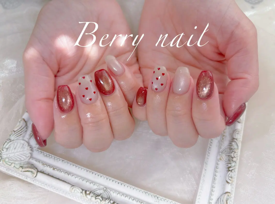 ネイル オーロラネイル チークネイル フレンチネイル ハート 韓国ネイル ハンドネイル berry nail jrネイリストのネイルデザイン