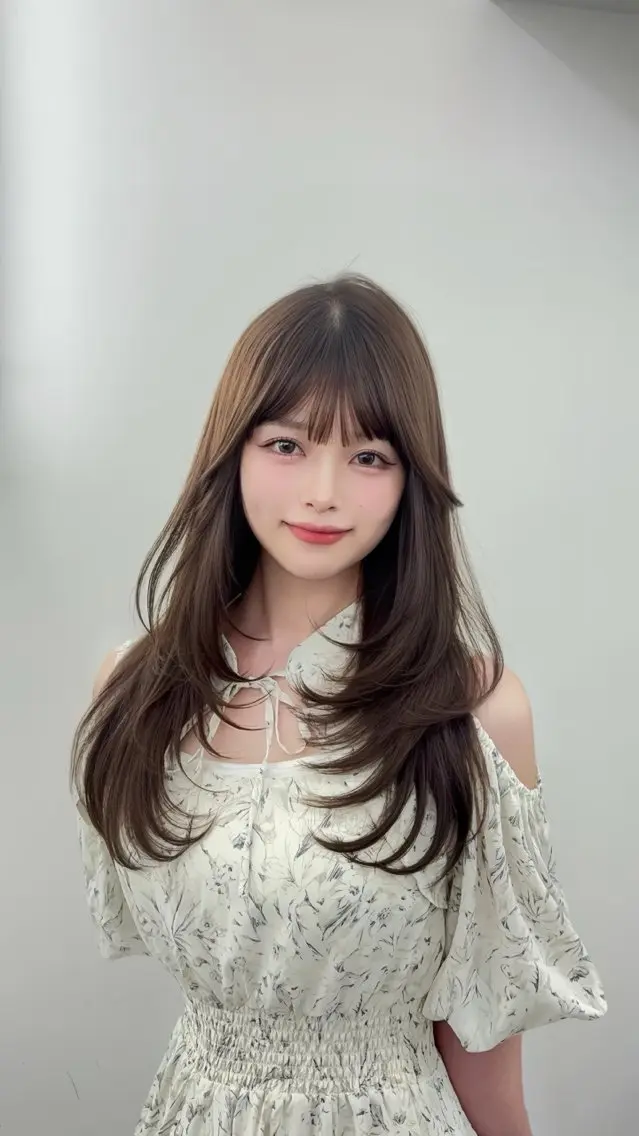 ロング カラー 小顔カット カット ヘアカラー トリートメント 韓国ヘア/レイヤー/ 顔まわり足立遥奈のヘアスタイル
