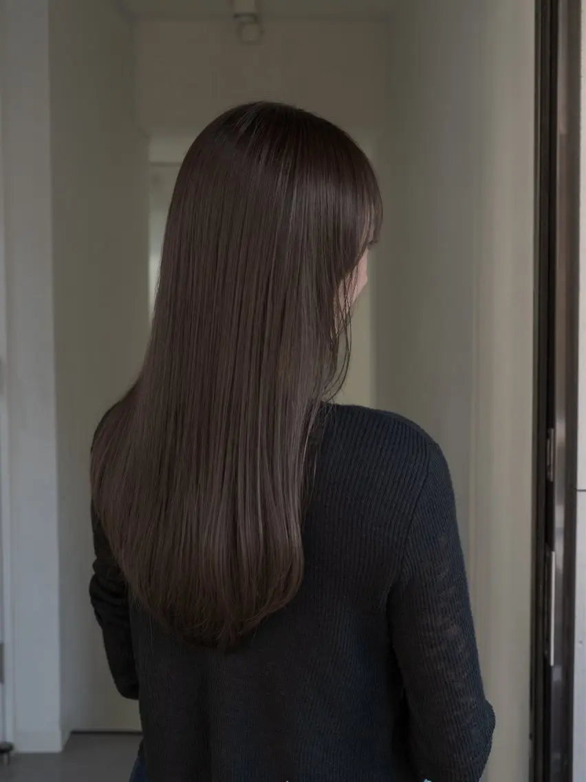 ミディアム レイヤーカット 酸性ストレート カット ヘアカラー 縮毛矯正 navile原宿 yumaのヘアスタイル