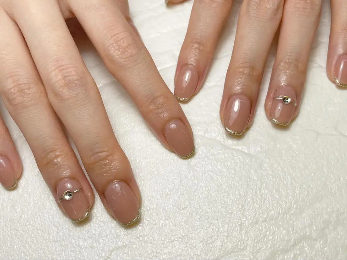 ネイル フレンチネイル ラメ(グリッター) ミラーネイル 持ち込み MINORI Nail&Waxのネイルデザイン