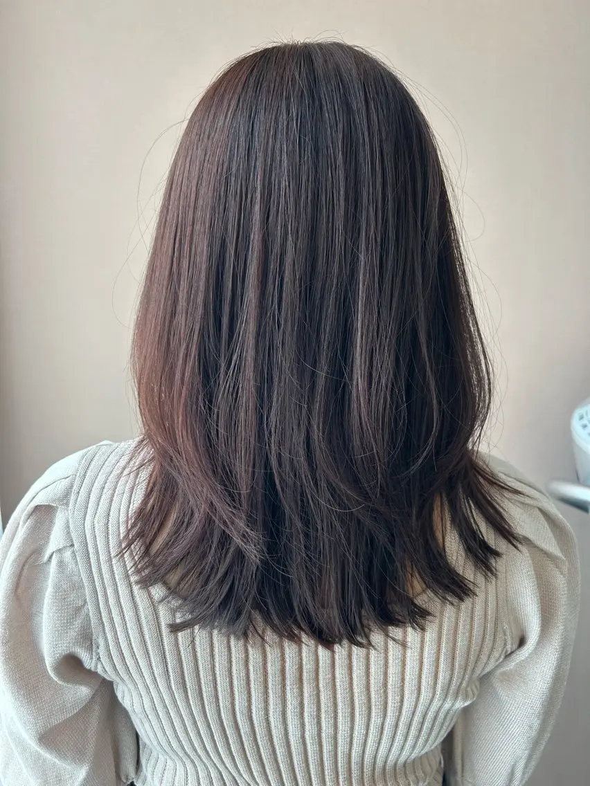 セミロング カラー ブラウンカラー ピンクカラー ピンクブラウン hubhair レイヤー/透明感のヘアスタイル