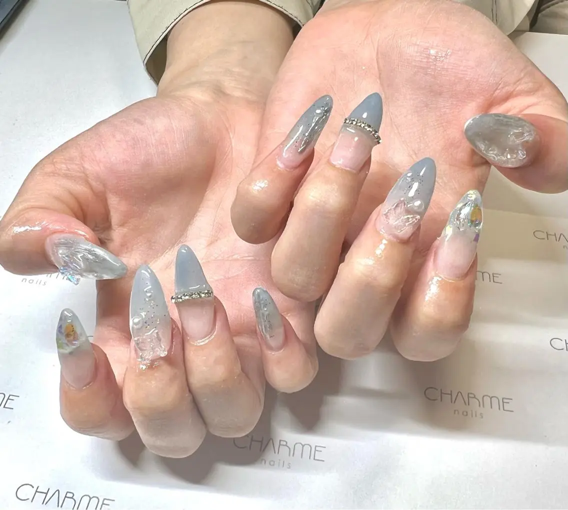 ネイル ブルー ワンホンネイル ハンドネイル CHARME 🤎〔RINA〕のネイルデザイン