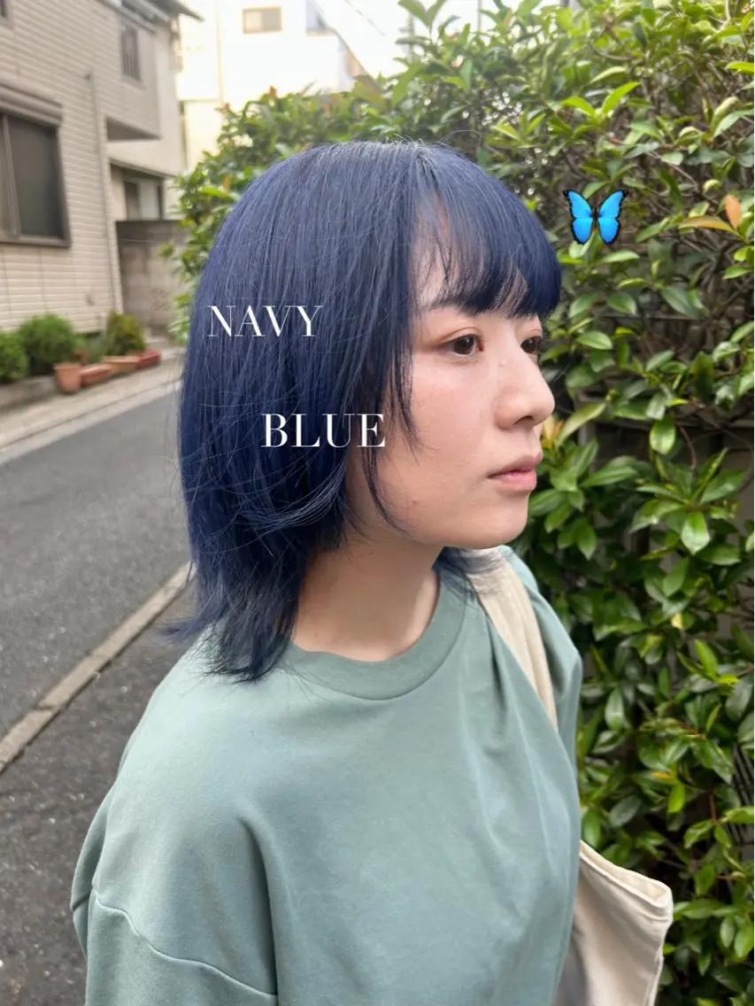 セミロング カラー ブリーチ ブルーカラー ネイビーカラー カット ヘアカラー トリートメント 暖色･似合わせカラー (廣石沙英🎀)のヘアスタイル