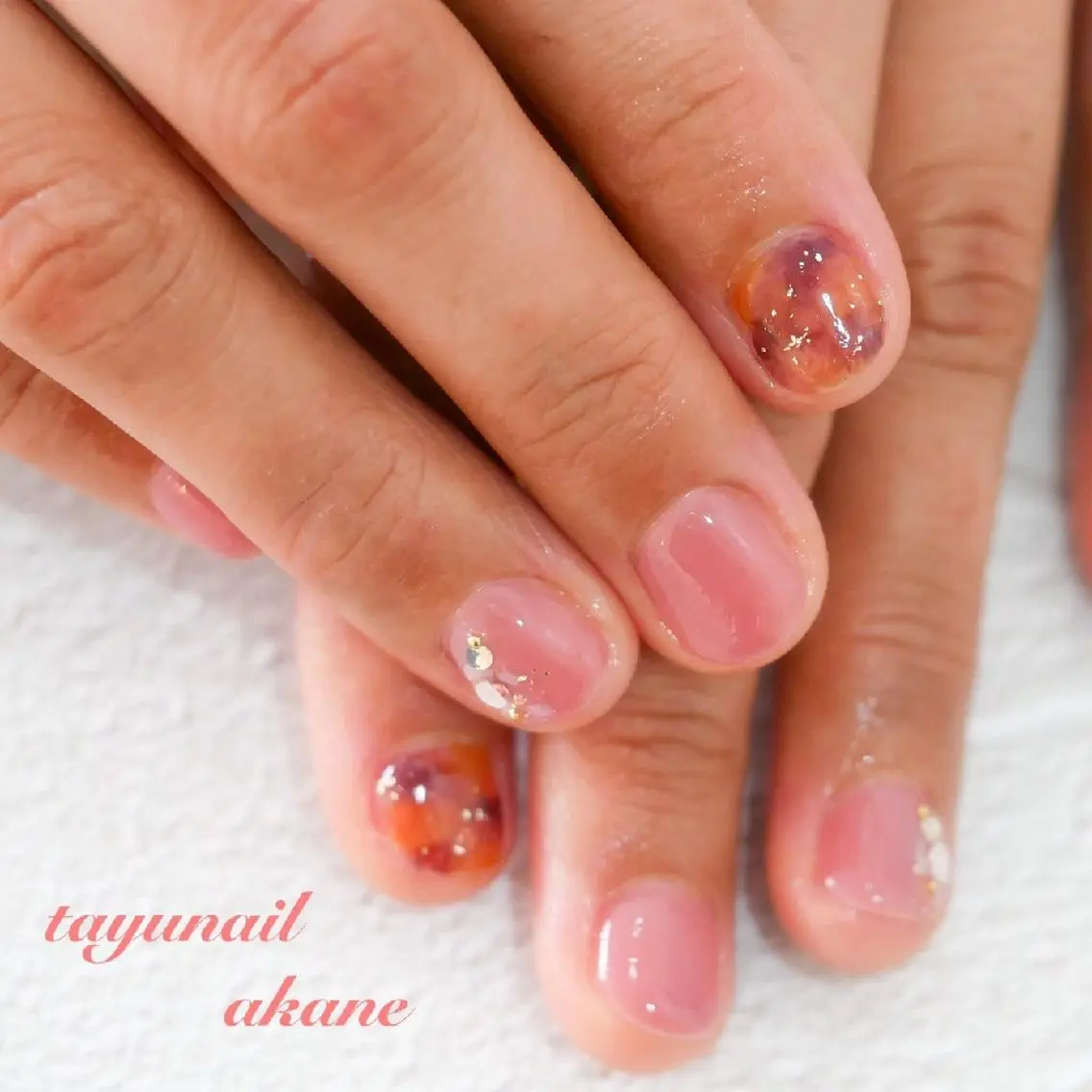 ネイル アートネイル べっ甲ネイル ブルー ジェルネイル 大理石ネイル(マーブル) ネイルサロン 【たゆnail】のネイルデザイン