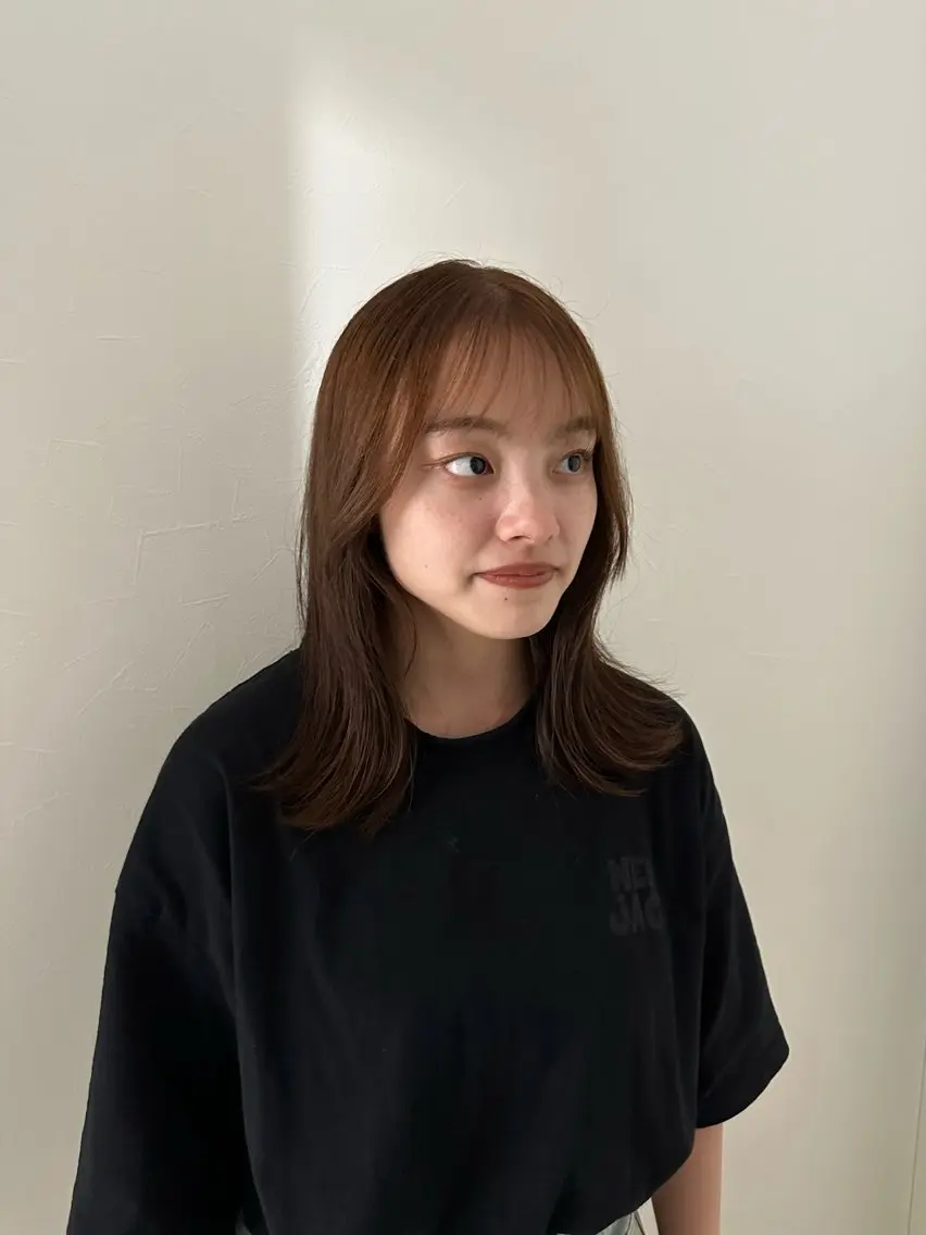 セミロング カラー ブラウンカラー モカブラウン 顔周りカット カット enrichミヤモト ヒロヤのヘアスタイル