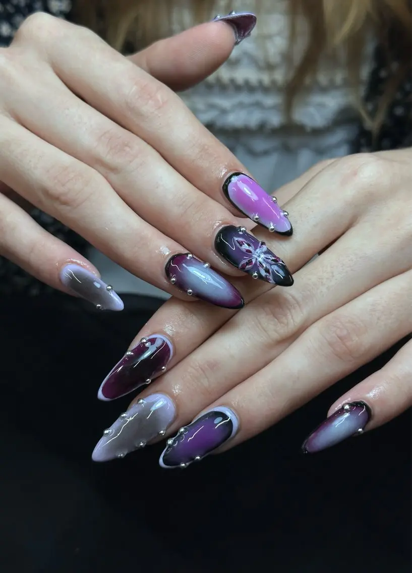 ネイル アートネイル グラデーション 持ち込み ぷっくりネイル パープル Iconic Nailのネイルデザイン