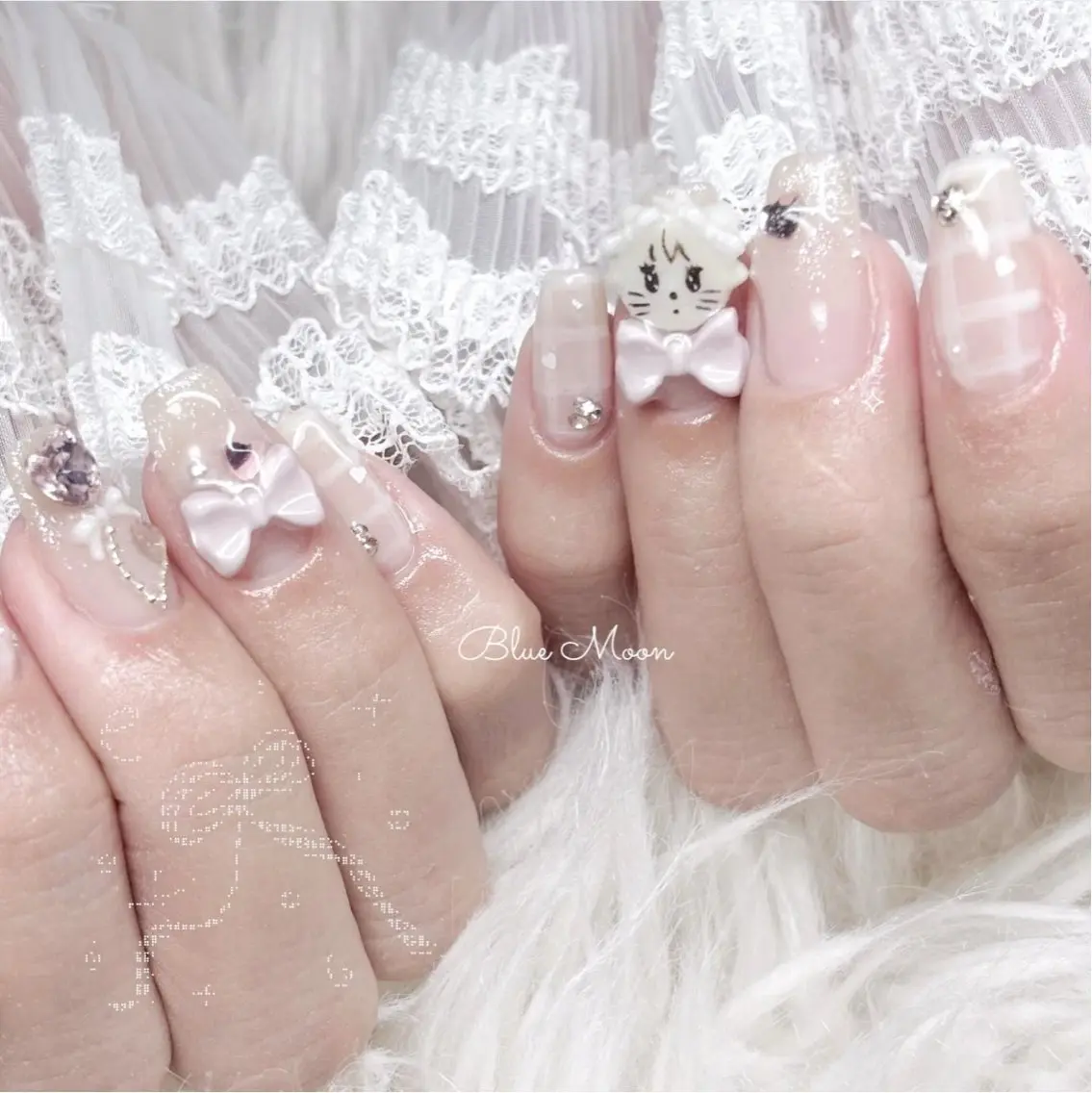 ネイル リボン ハンドネイル フットネイル ハンドケア nail salon Blue Moonのネイルデザイン