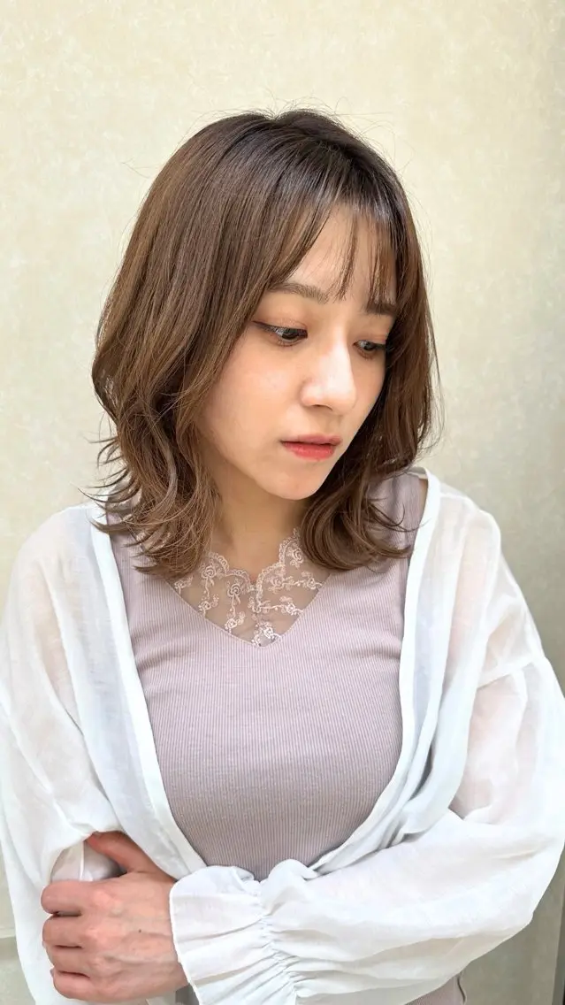 ミディアム カット ヘアカラー トリートメント ボブスタイル/ 透明感カラー/八幡のヘアスタイル