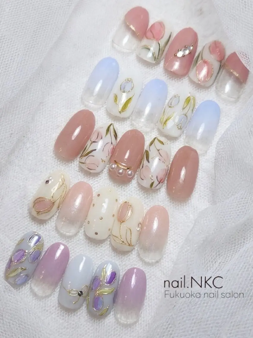 ネイル アートネイル フラワーネイル 春ネイル nail.NKC ネイルエヌケーシーのネイルデザイン