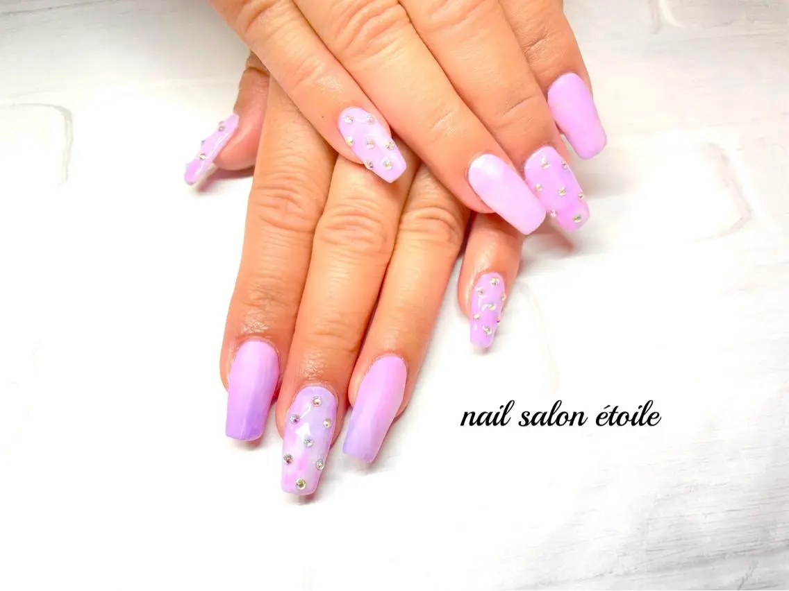ネイル ジェルネイル ロングネイル 大理石ネイル(マーブル) マットネイル パープル ハンドネイル nail salon étoileのネイルデザイン