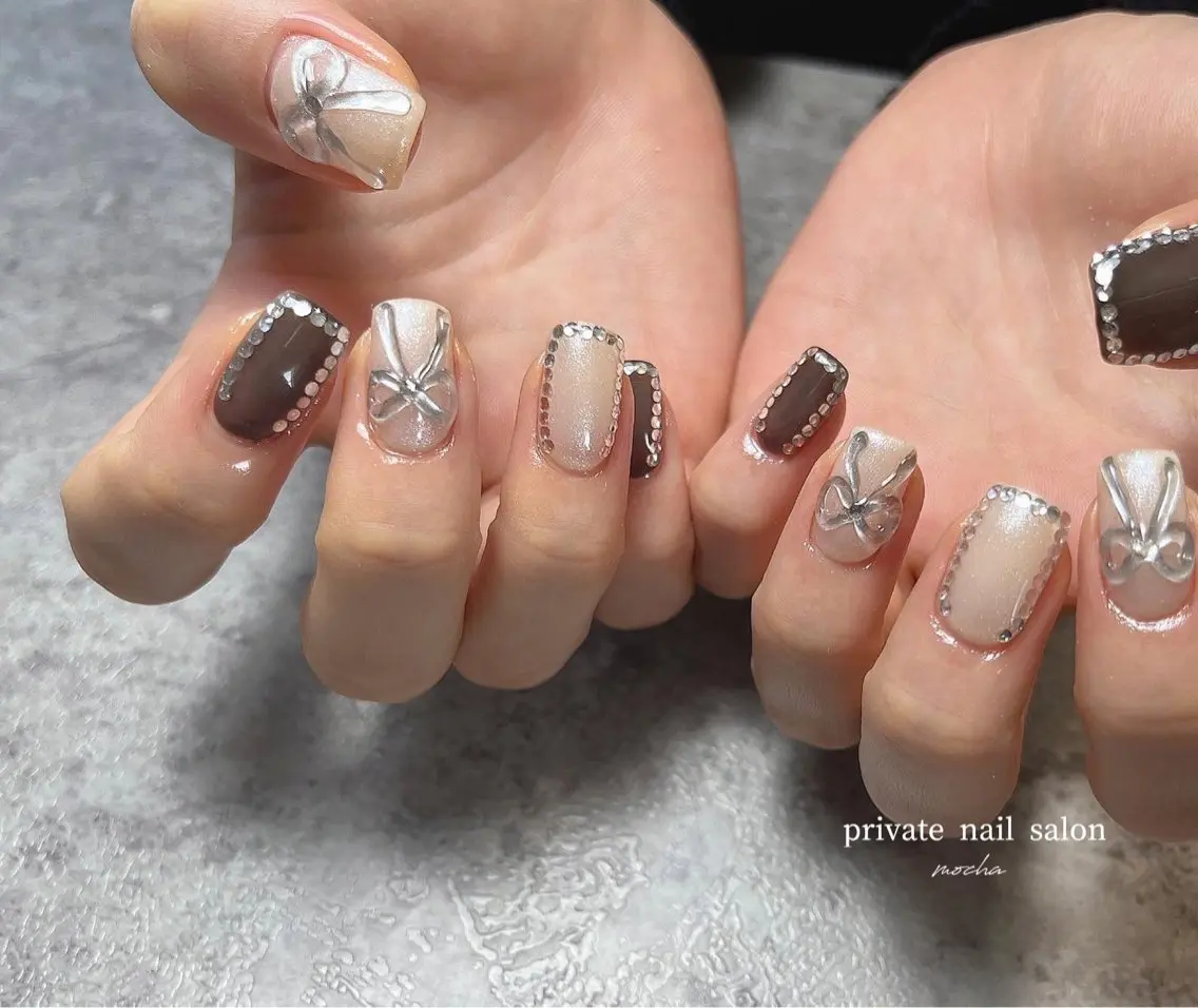 ネイル カジュアル チークネイル フレンチネイル ジェルネイル マグネットネイル ハンドネイル mocha nailのネイルデザイン