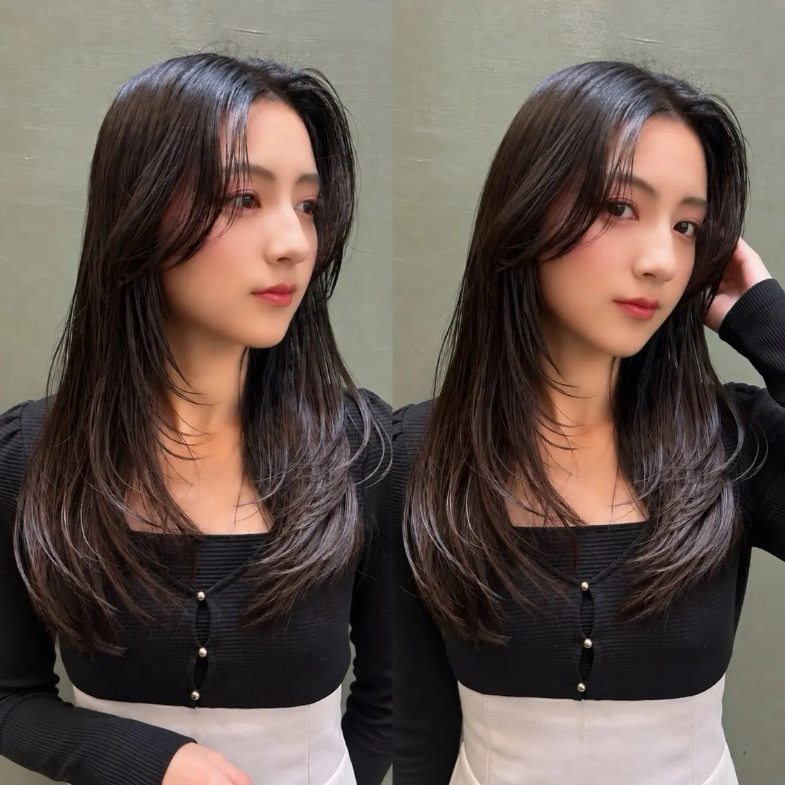 ロング カット ヘアカラー トリートメント 韓国レイヤー 田中 励也のヘアスタイル