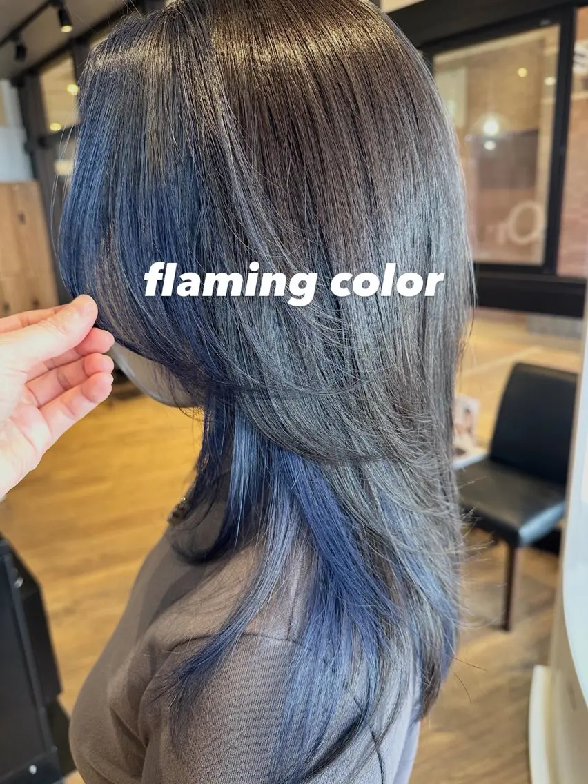 ミディアム カラー ミストバング ブルーカラー 透明感カラー 銀座/レイヤー ハイライト/MAMIのヘアスタイル