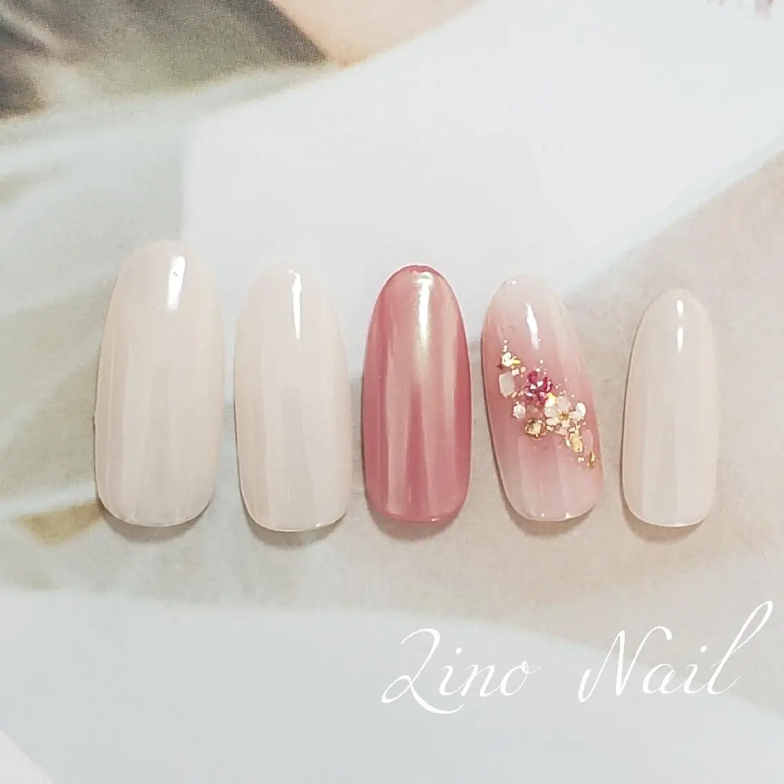 ネイル オーロラネイル カジュアル フラワーネイル ジェルネイル ミラーネイル ハンドネイル Lino Nailのネイルデザイン