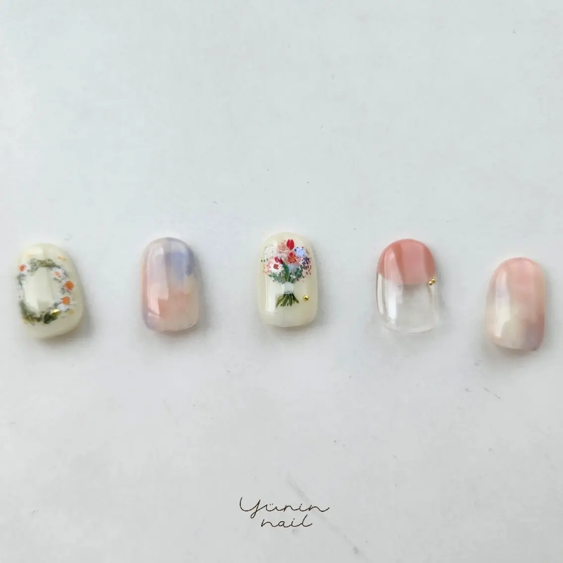 ネイル フラワーネイル 大理石ネイル(マーブル) ショートネイル専門 yurin nailのネイルデザイン