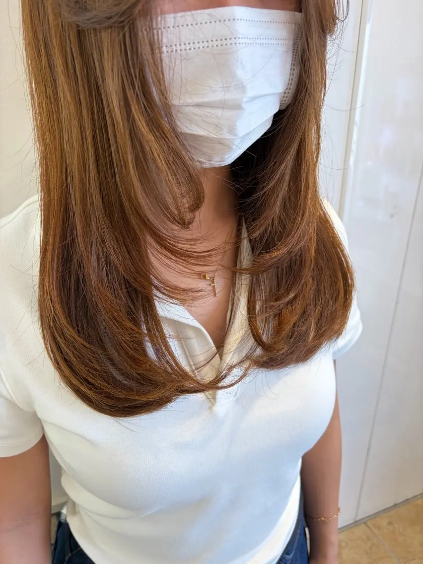 ミディアム カラー ヘアカラー ボブ🍊暖色カラー 浅草【Bob美容師】のヘアスタイル