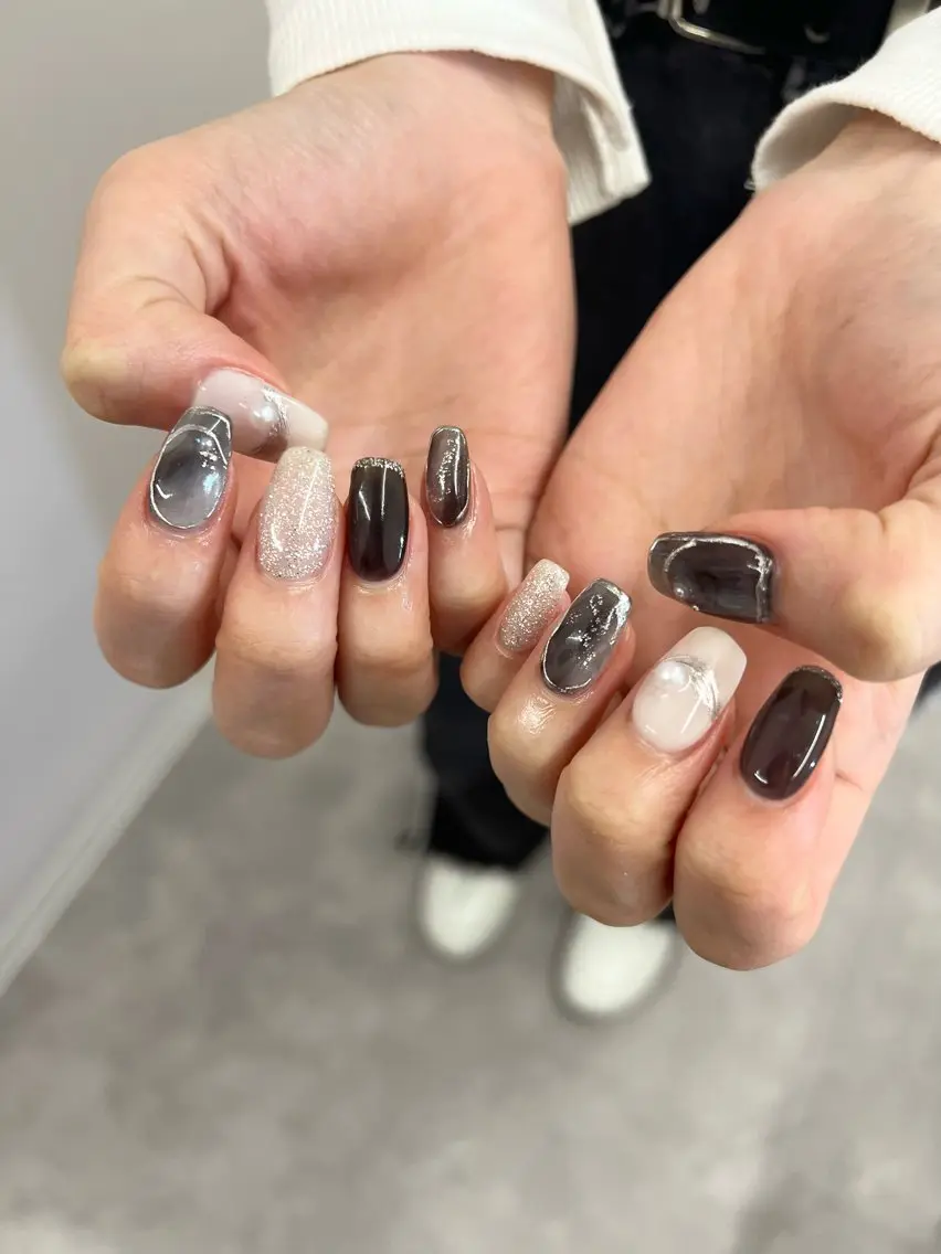 ネイル フレンチネイル ジェルネイル マグネットネイル ニュアンスネイル パラジェル ハンドネイル ハンドケア Bana_ Nailのネイルデザイン