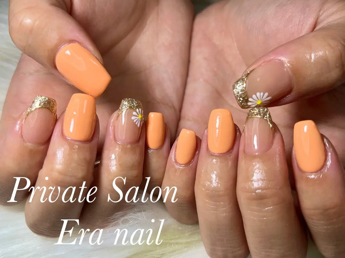ネイル フラワーネイル オレンジ Era nailのネイルデザイン
