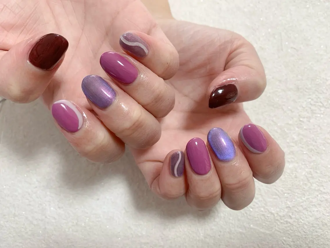 ネイル ジェルネイル 韓国ネイル マグネットネイル メンズネイル ワンカラーネイル kiki nail たまプラーザのネイルデザイン
