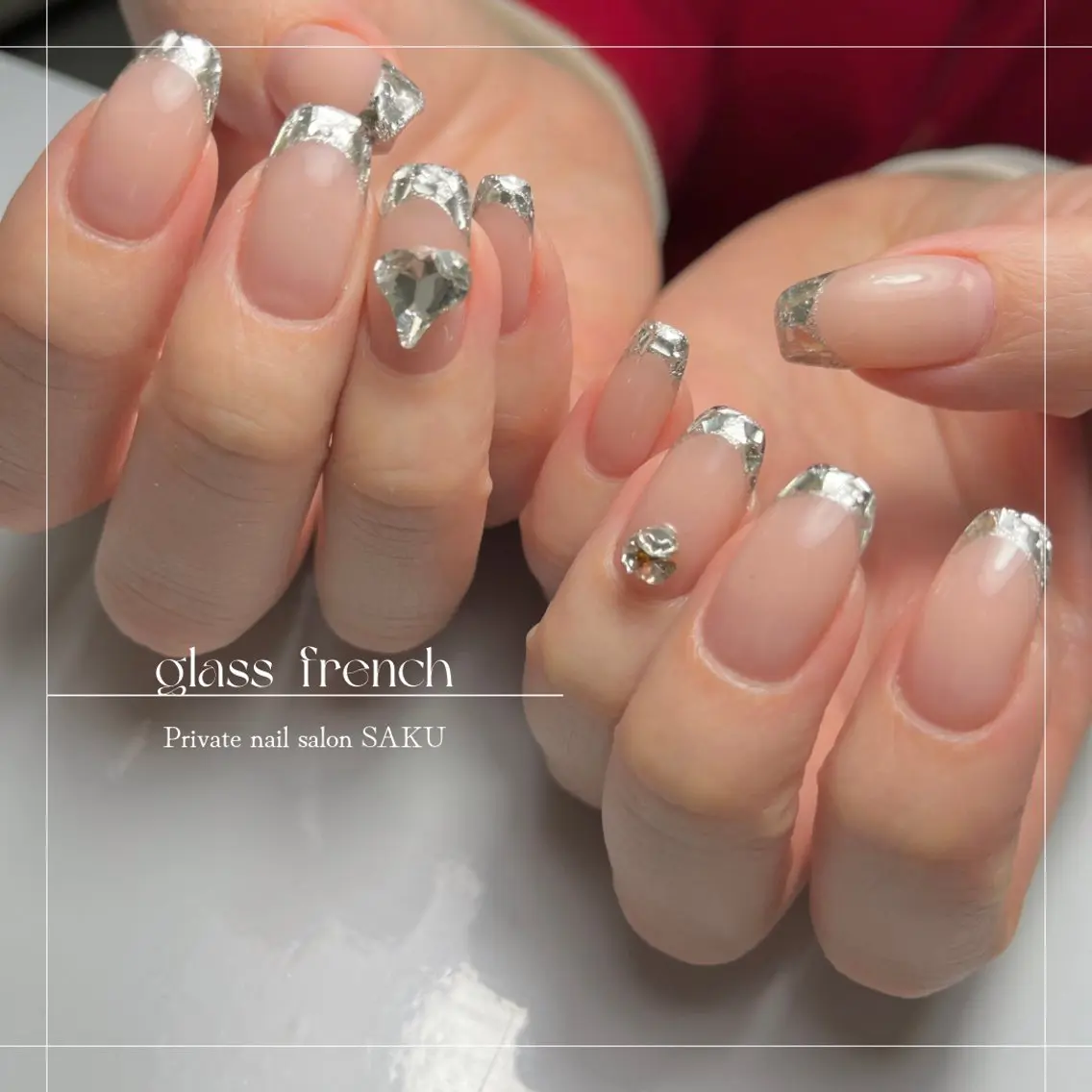ネイル フレンチネイル ガラスフレンチ ハンドネイル SAKU nail 作島茜のネイルデザイン