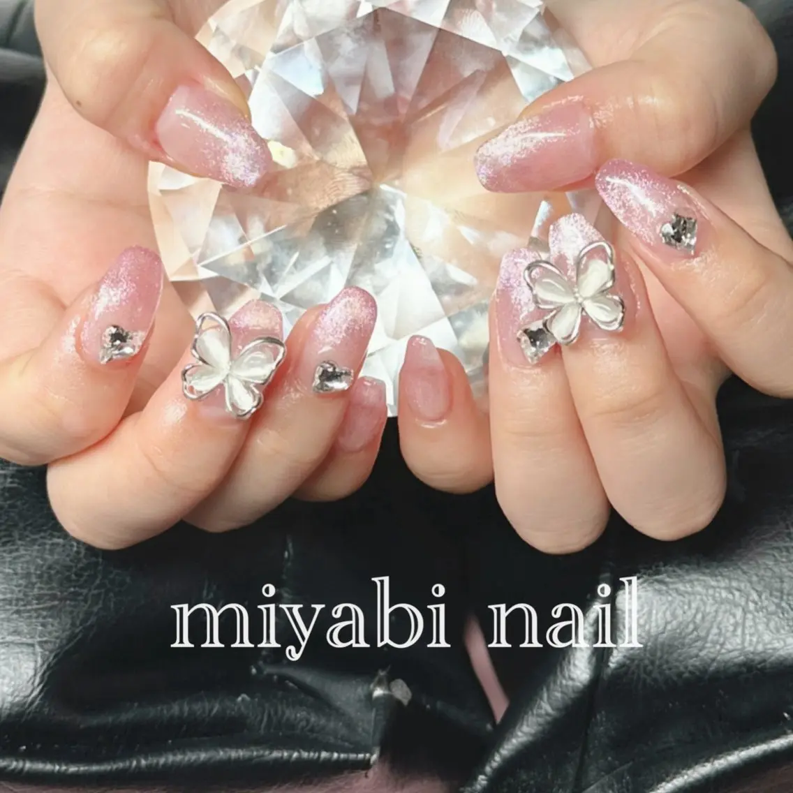 ネイル ジェルネイル ハート キラキラネイル マグネットネイル 持ち込み ハンドネイル miyabi nail 桂川駅近くのネイルデザイン