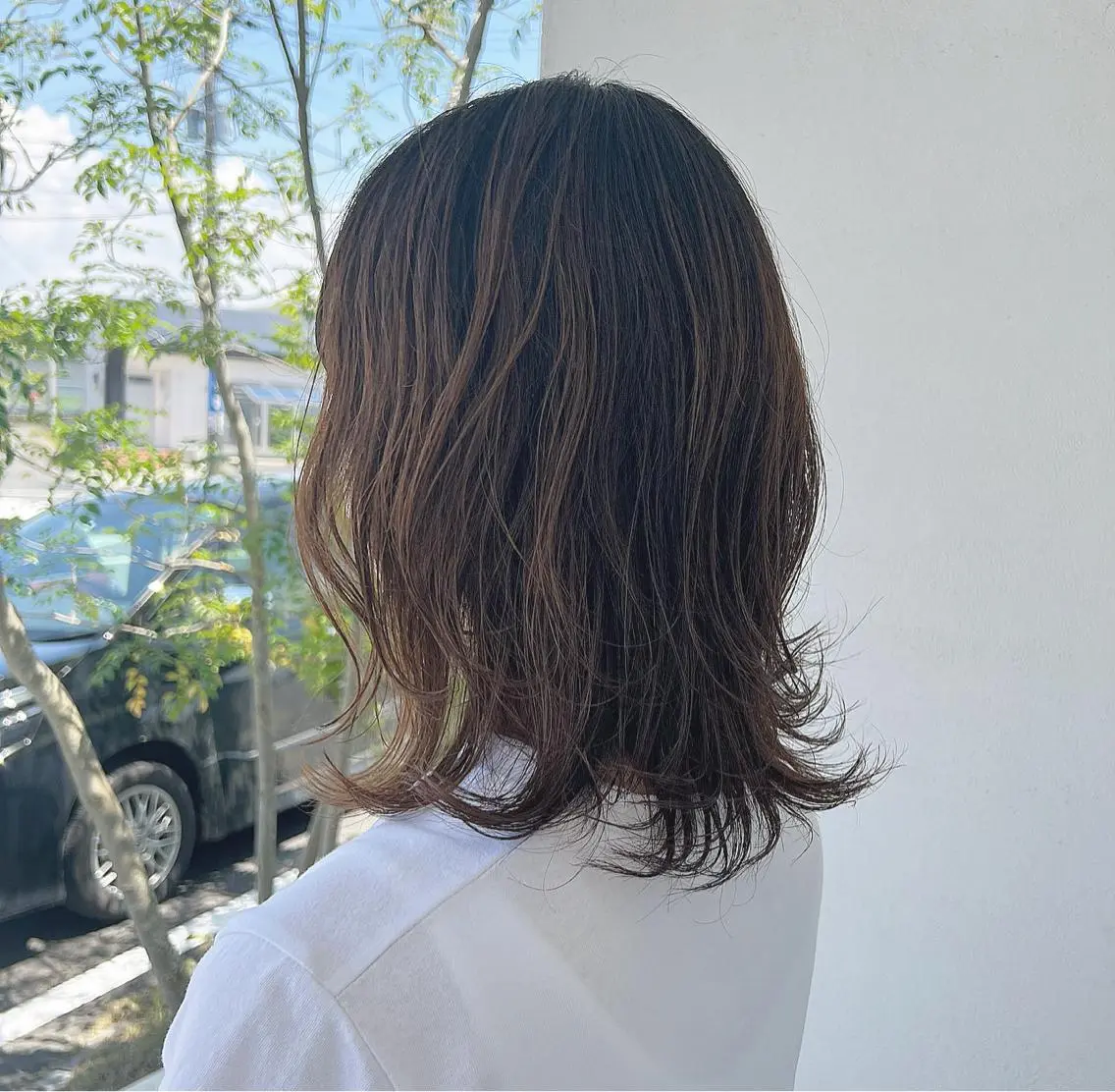 ミディアム レイヤーカット 切りっぱなしボブ 👩🏼ミニボブのヘアスタイル