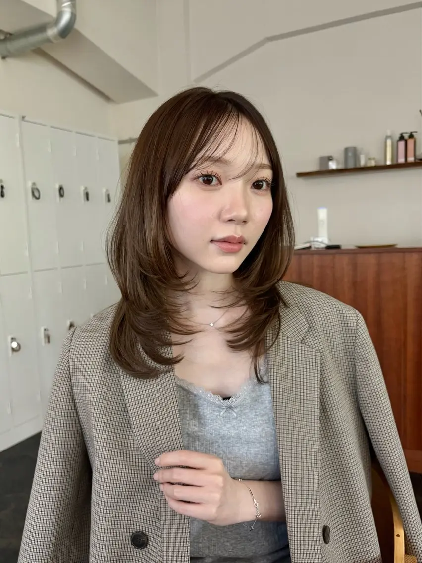 ミディアム カット ヘアカラー トリートメント 透明感カラー/顔周り カット/ののか💞のヘアスタイル