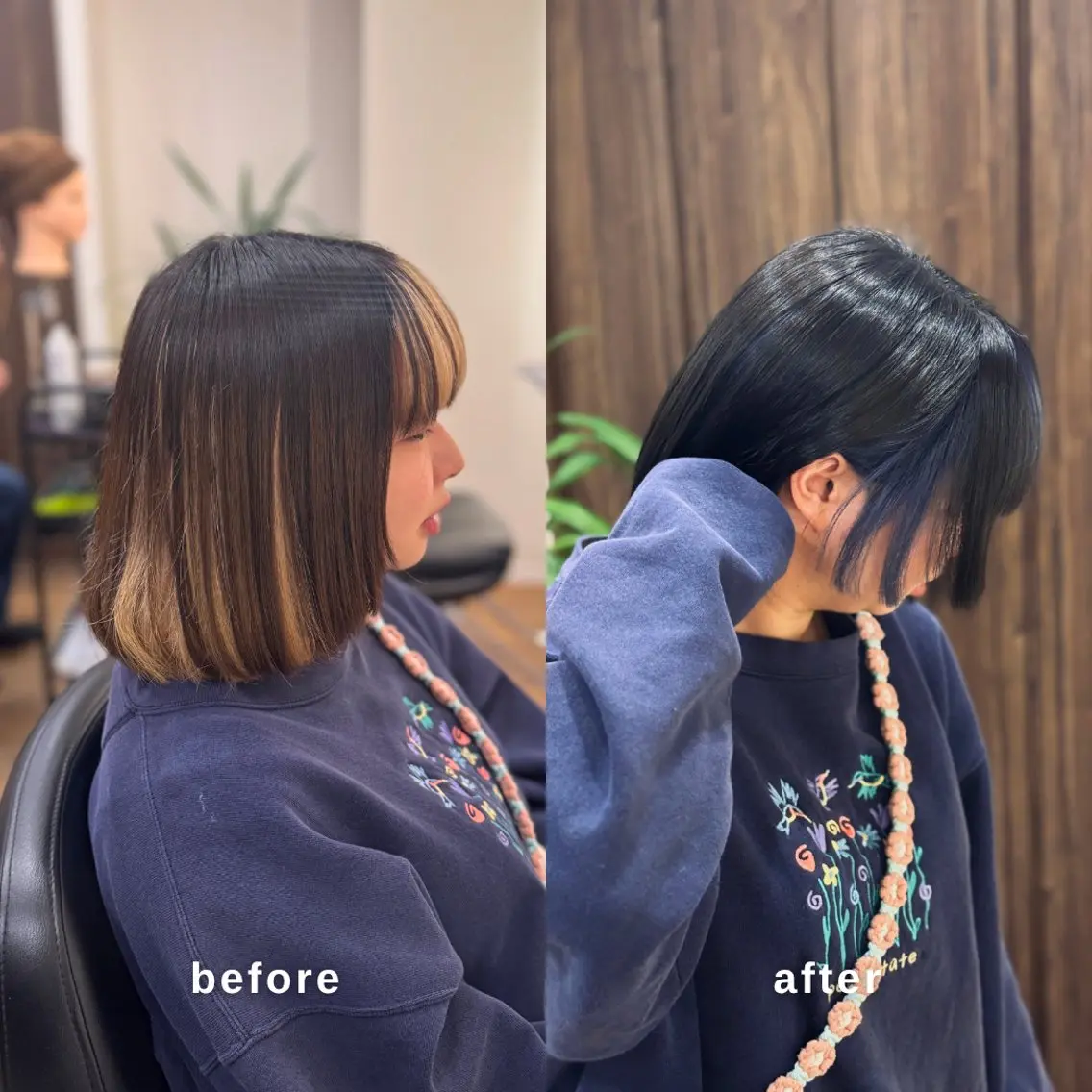 セミロング カラー ブルーカラー ハイライトカラー ボブ ハイライト カット ヘアカラー トリートメント しんのすけ /モデルさん募集中のヘアスタイル