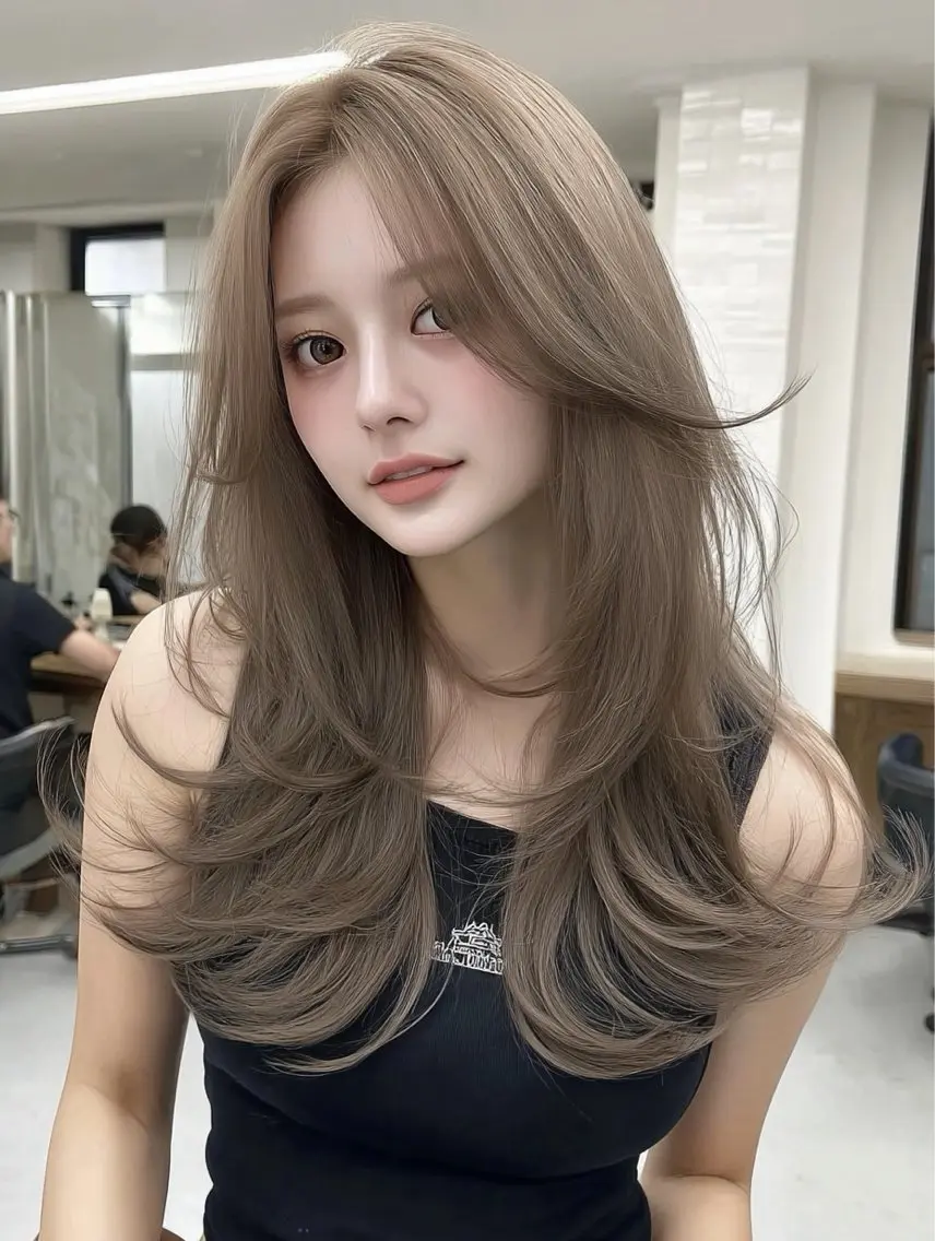 ロング 韓国風ヘア ヘアカラー ゆあ🤎暖色系🍊 まつ毛パーマ👀🎀のヘアスタイル