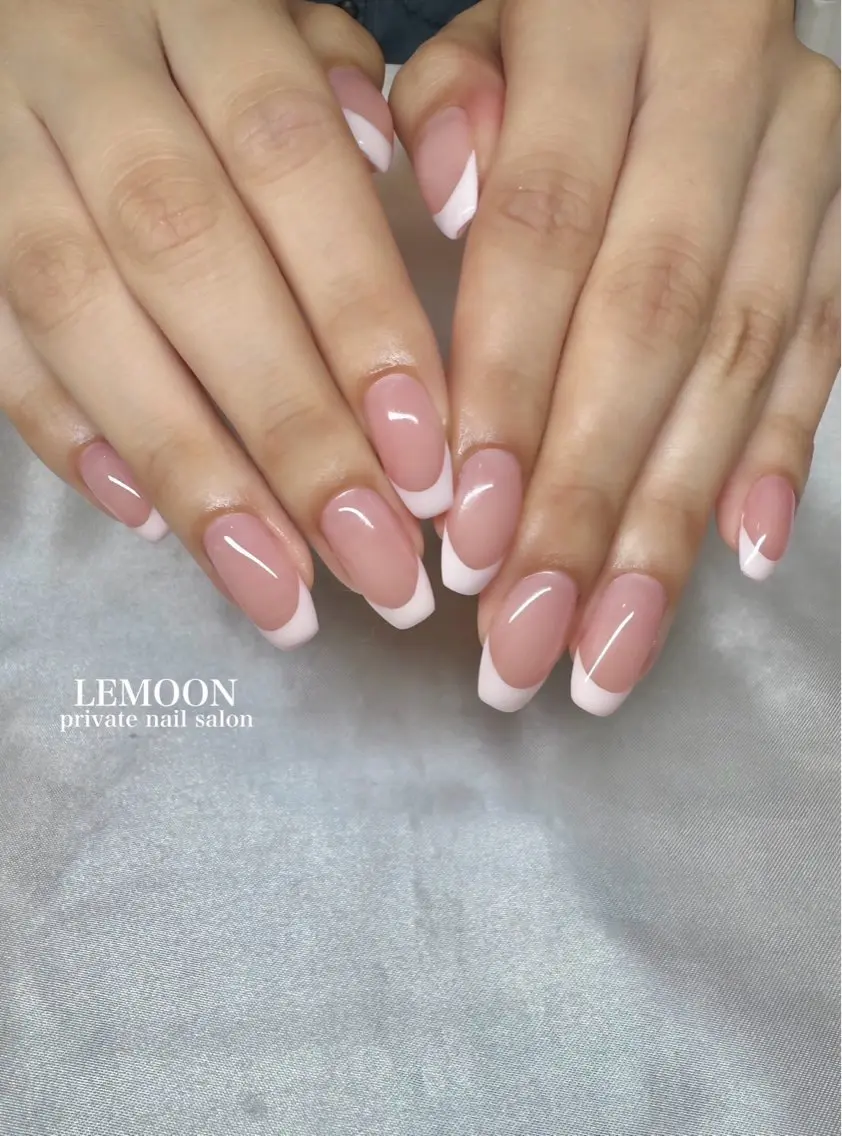 ネイル フレンチネイル マットネイル ピンク ハンドネイル nail salon LEMOONのネイルデザイン