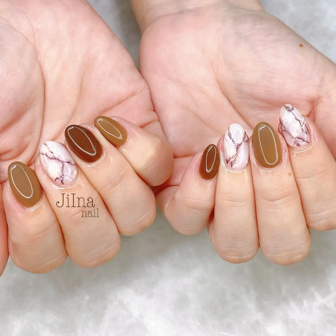 ネイル ブラウン 大理石ネイル(マーブル) JiIna nailのネイルデザイン