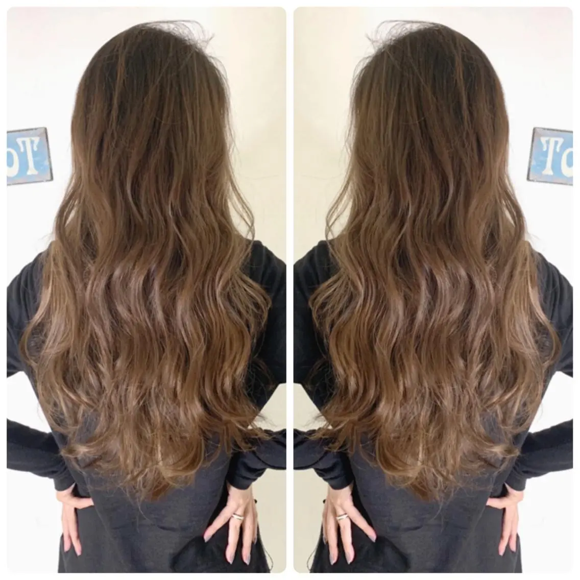 ロング カラー アッシュ バレイヤージュ ブリーチ デザインカラー グレージュ カット ヘアカラー 京都大人女性ショート 徒歩1分/秋山のヘアスタイル