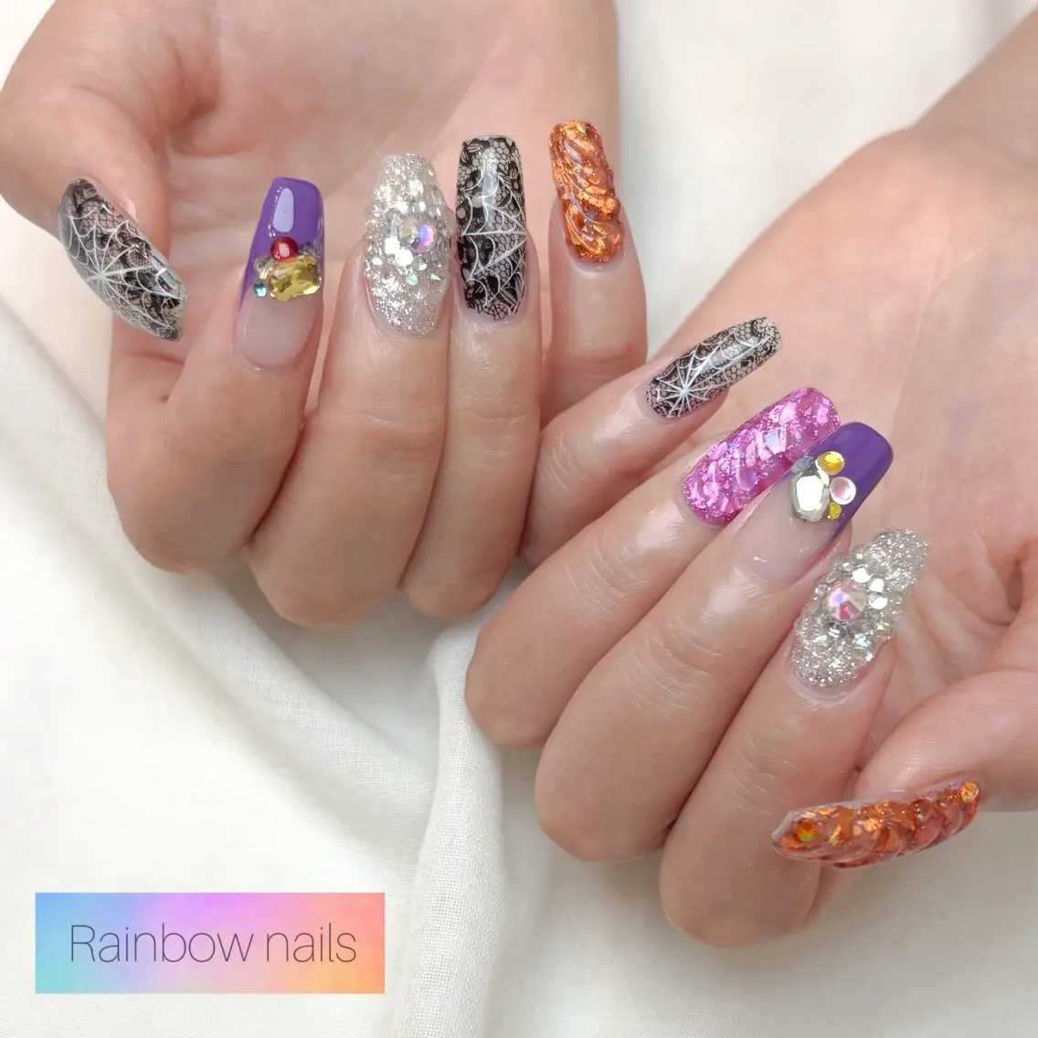 ネイル ハンドネイル Rainbow nailsくろちゃんのネイルデザイン