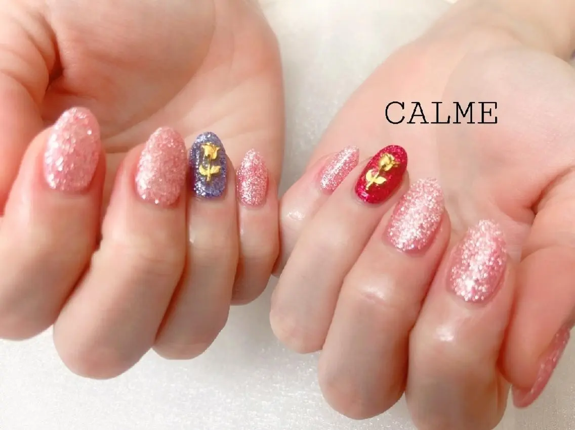 ネイル ブルー キラキラネイル 韓国ネイル パープル 夏ネイル CALME ♡のネイルデザイン