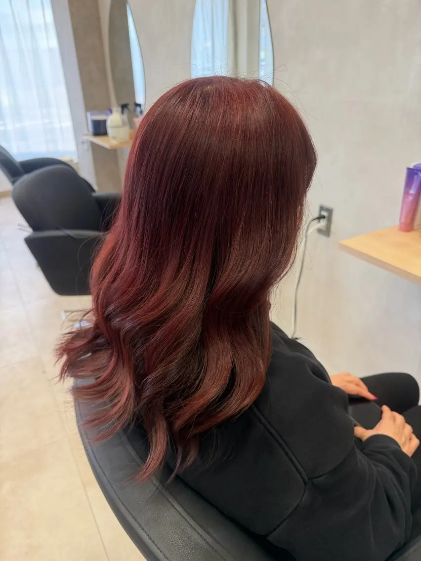 セミロング ピンクブラウン ヘアカラー ヘアセット 山崎 彩稀のヘアスタイル