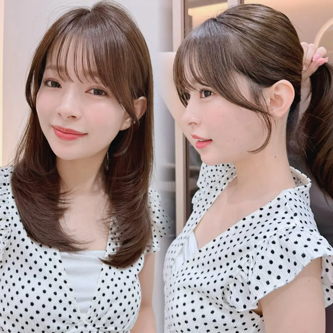 セミロング カット ヘアカラー トリートメント 山本翔一郎 韓国顔周りレイヤーのヘアスタイル
