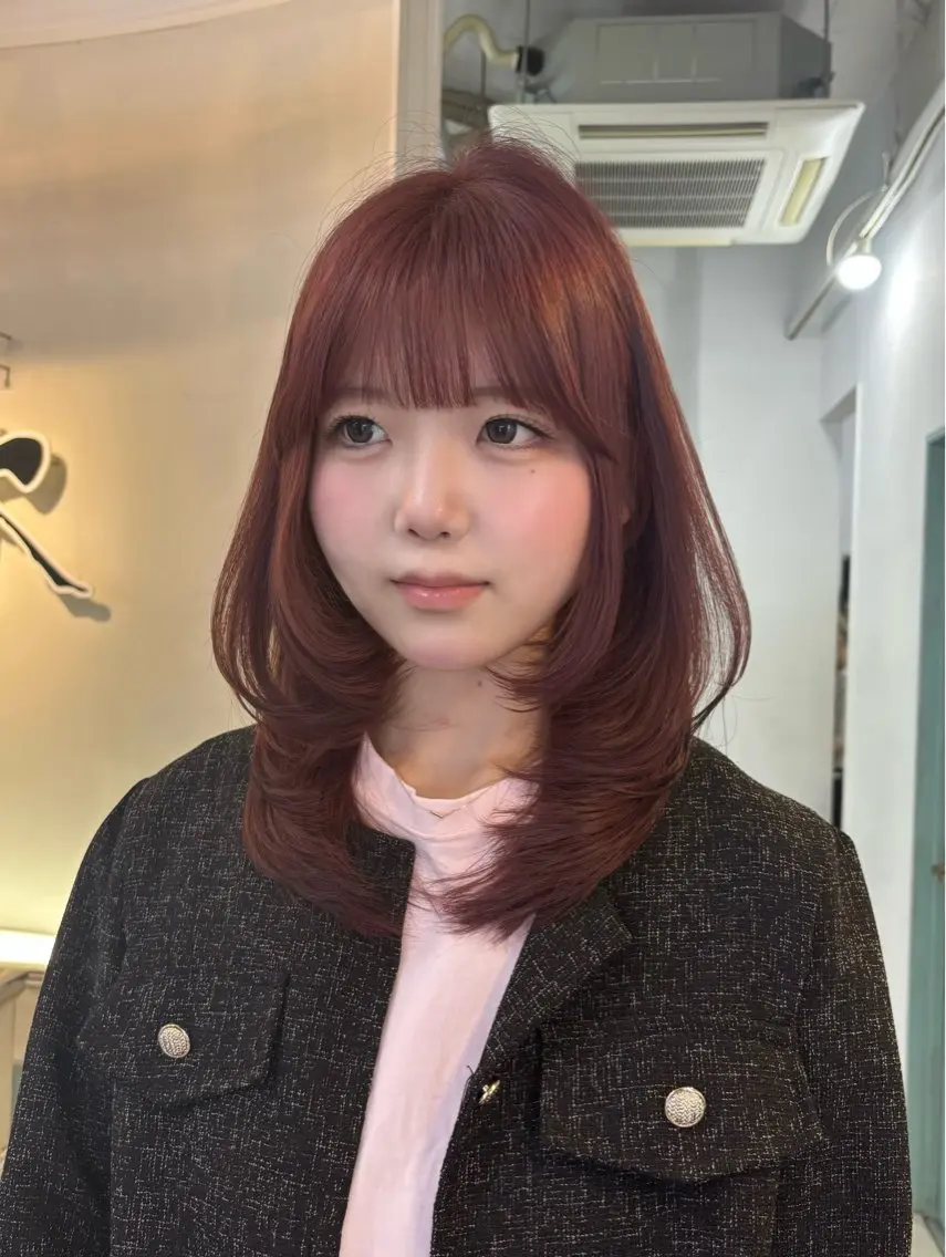 ミディアム カラー カット ヘアカラー 韓国レイヤー/ダブル カラー/フウカ🤍のヘアスタイル
