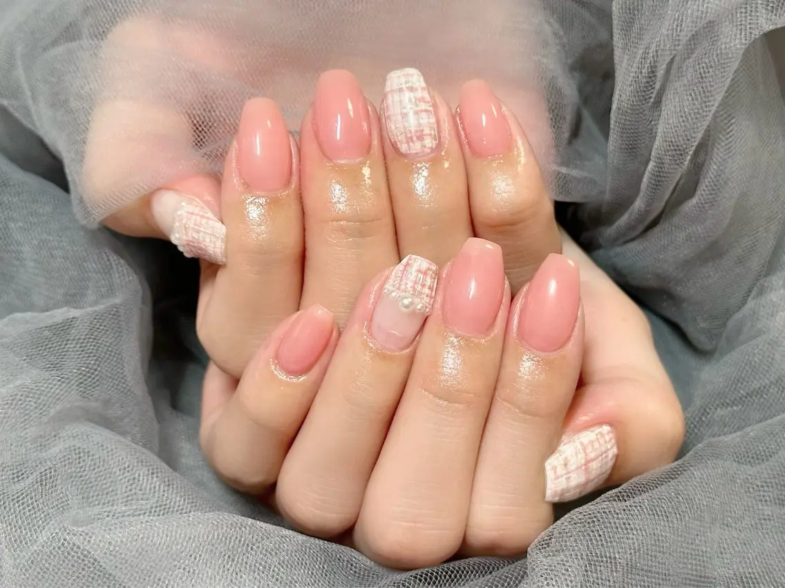 ネイル ピンク ツイードネイル ハンドネイル Nail Salon KURELLYのネイルデザイン