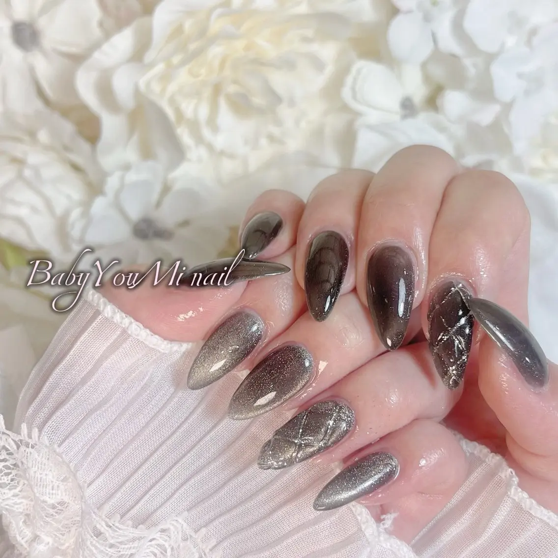 ネイル オーロラネイル 成人式 フットネイル フレンチネイル ジェルネイル ハンドネイル BabyYouMi nailのネイルデザイン