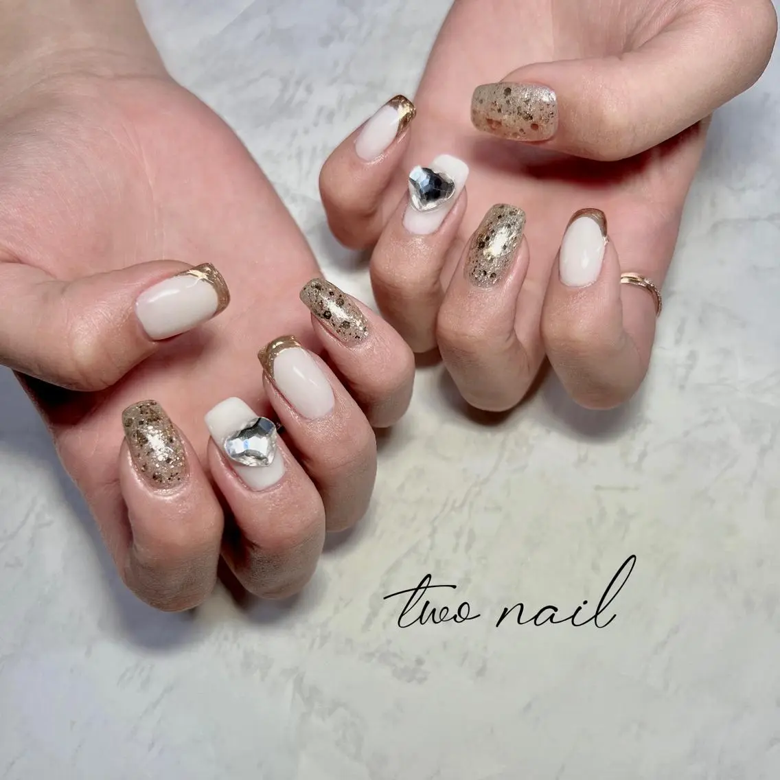 ネイル アートネイル フットネイル ハート ニュアンスネイル ホワイト two nailのネイルデザイン