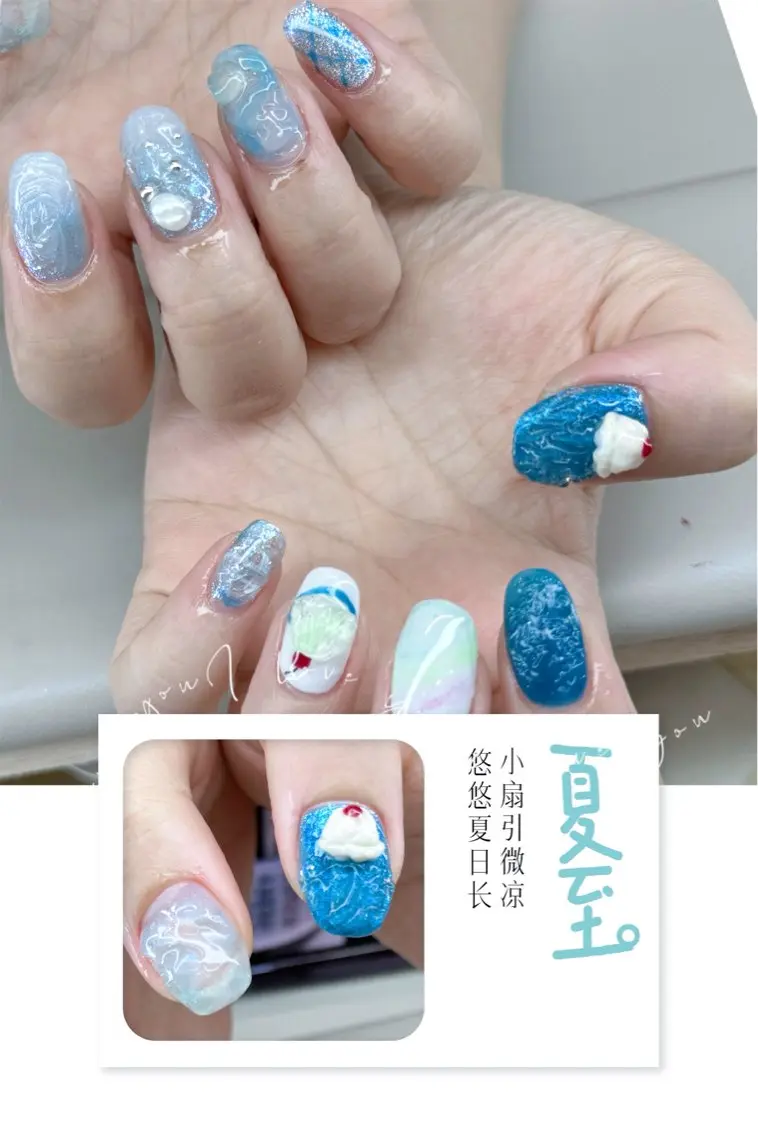 ネイル 氷ネイル・うるうるネイル 夏ネイル ハンドネイル AngelChris ビューティーサロンのネイルデザイン