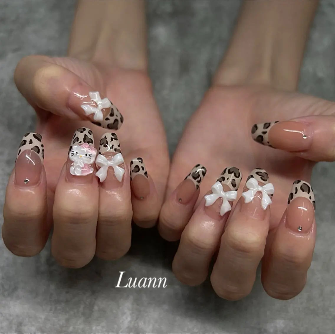 ネイル アニマル柄 ハート 韓国ネイル リボン ハンドネイル Luann nail Sakiのネイルデザイン