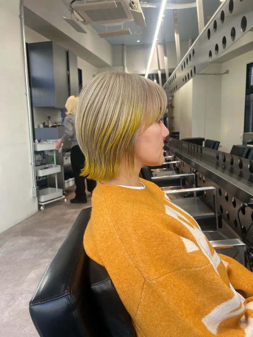 ショート カラー ボブレイヤー ボブ レイヤーカット ヘアカラー 堀江 /木下椋麻のヘアスタイル