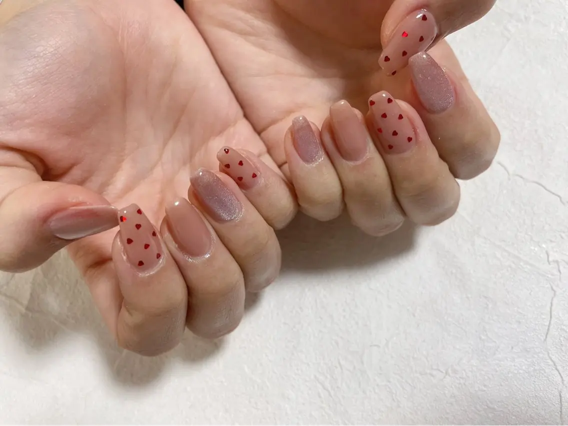 ネイル ジェルネイル ハート マグネットネイル パラジェル バレンタイン kiki nail &brow二子玉川のネイルデザイン